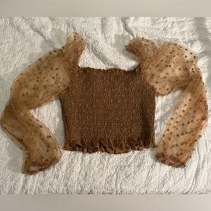 SHEIN ruffle top with sheer polka dot sleeves